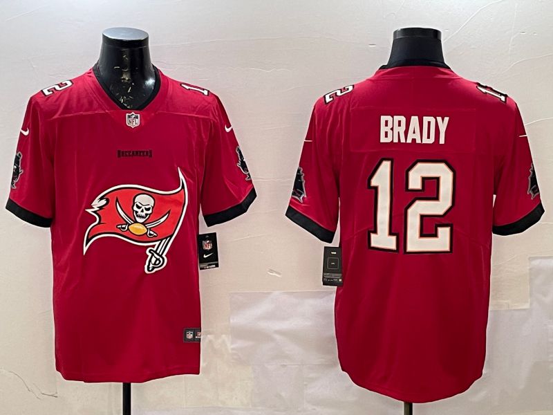 Men Tampa Bay Buccaneers #12 Brady Red Nike Team Logo 2025 NFL Jersey style 1